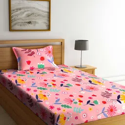 KLOTTHE Set Of 2 Multicoloured Floral 210 TC Single Bedsheet With 2 Pillow Covers image 5