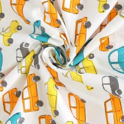 BLANC9 Kids White & Yellow Car Print Single Bedsheet with 1 Pillow Cover image 3