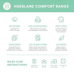 Huesland White & Grey Floral Printed Cotton 144 TC Queen Bedsheet with 2 Pillow Covers image 2