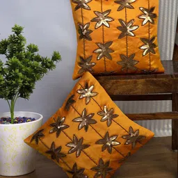 Alina decor Yellow & Gold-Toned Set of 2 Embellished Square Cushion Covers-image-24