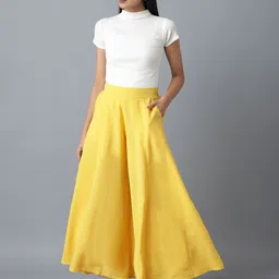 elleven Women Yellow Flared Palazzos image 4