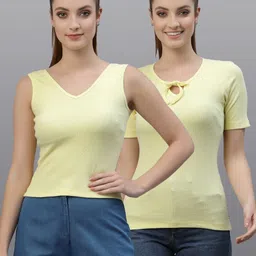 Friskers Women Pack of 2 Solid Tops-picture-27