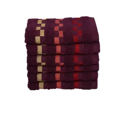 BIANCA Burgundy Set Of 6 Mercerized Combed Cotton Bumpy-Striped Towels image 3