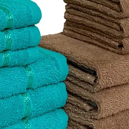 SPACES Set of 6 Sea Green  & Brown Solid Cotton 380 GSM Towel Set image 4