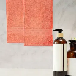 Layers Set of 2 Orange Coloured Solid 400 GSM Pure Cotton Hand Towel-picture-36