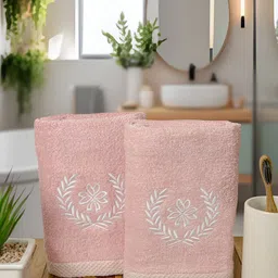 Aura Peach 2 Pieces Printed 550 GSM Quick Dry Hand Towels-image-3