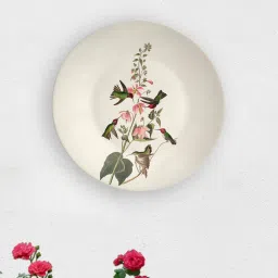 quirk india Multicolour Ceramic Indian Chirping Humming Birds Decorative Wall Plate image 1