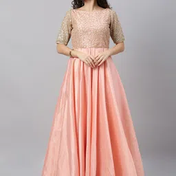 Ethnovog Women Peach-Coloured Embellished Maxi Made To Measure Dress-picture-16