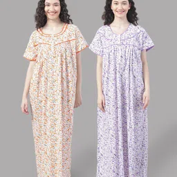 Shararat Pack Of 2 Floral Printed Pure Cotton Maxi Nightdress-picture-38