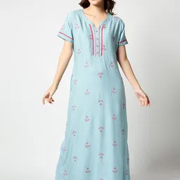 Zeyo Ethnic Motifs Embroidered Maxi Nightdress-image-42