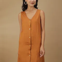 Freehand by The Indian Garage Co Brown V-Neck Above Knee Shirt Dress-picture-29