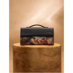 Zouk Brown Printed Jute Clutch and Detachable Strap-image-3