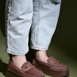 Shoetopia Classic Brown Slip On Loafers for Women-picture-16