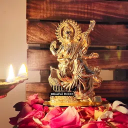 Navyaksh Gold-Toned Metal Saraswathi Showpiece-picture-19