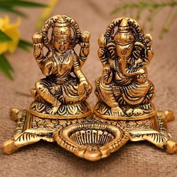 Navyaksh Gold-Toned Brass Lakshmi Ganesh Showpiece-picture-1