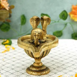 Imli Street Gold Toned Double Snake Shivling Idol Brass Showpiece-picture-35