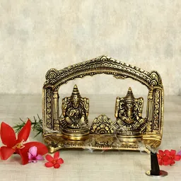HANDICRAFTS PARADISE Gold Toned Religious Lakshmi Ganesha Showpiece-image-35