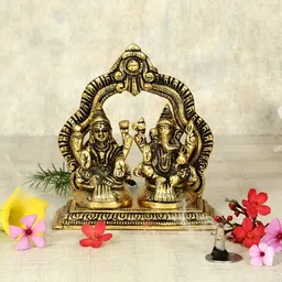 HANDICRAFTS PARADISE Gold Toned Laxmi Ganesha Metal Religious Idol Showpiece-image-43