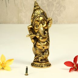 HANDICRAFTS PARADISE Gold Toned Lord Ganesh Metal Religious Idol Showpiece-image-47