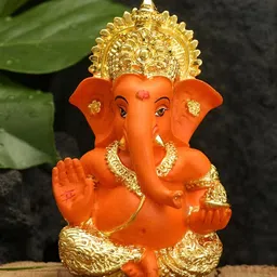 CraftVatika Gold Toned & Orange Metal Ganesha Religious Idol Showpiece-image-46