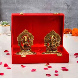 CraftVatika Gold-Toned Small Metal Religious Lakshmi Ganesh Idol Showpiece-picture-14
