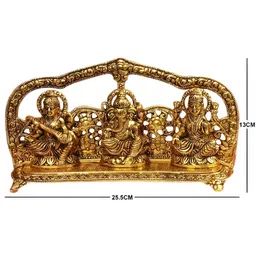 Navyaksh Gold-Toned Metal Laxmi Ganesh Saraswati Religious Showpiece image 4