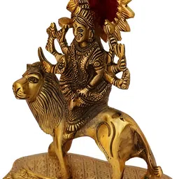 Navyaksh Gold-Toned & Maroon Religious Small Durga Showpiece image 2