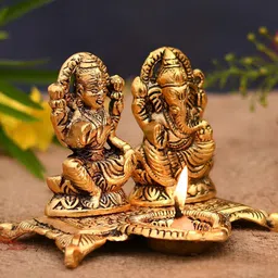 Navyaksh Gold-Toned Brass Lakshmi Ganesh Showpiece image 3