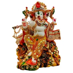 SANKALAN CREATIONS White & Gold-toned Ganesha Medium Showpiece image 3