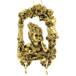 HANDICRAFTS PARADISE Gold Toned Krishna Metal Religious Idol Showpiece image 3