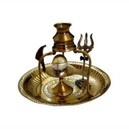 Navyaksh Gold Toned & White Shivaling Religious Idol Showpiece image 4