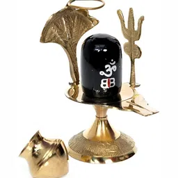 Navyaksh Gold-Toned & Black Religious Small Shivling Showpiece image 5