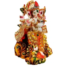 SANKALAN CREATIONS White & Gold-toned Ganesha Medium Showpiece image 2