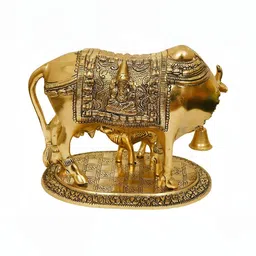 Navyaksh Gold-Toned Religious Small Cow Bachda Showpiece image 5
