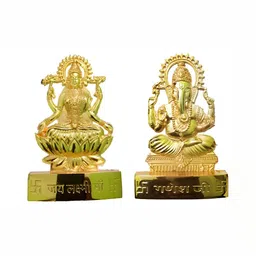 Navyaksh Gold-Toned Brass Laxmi Ganesh Showpiece image 4