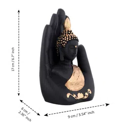 CraftVatika Black & Beige Small Palm Buddha Idol Showpiece image 3