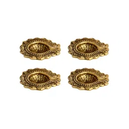 HANDICRAFTS PARADISE Gold Toned 4 Pieces Diya Metal Religious Idol Showpiece image 4