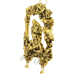 HANDICRAFTS PARADISE Gold Toned Krishna Metal Religious Idol Showpiece image 2