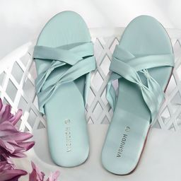 Vishudh Sea Green Textured Open Toe Flats-picture-40