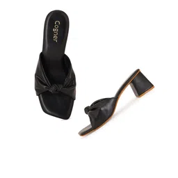 Cogner Black Solid Knot Block Heels image 4