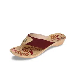 PUNOVEX Maroon & Cream-Coloured Printed Wedge Sandals image 4