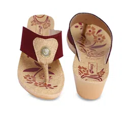 PUNOVEX Maroon & Cream-Coloured Printed Wedge Sandals image 2