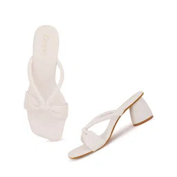 Cogner White Embellished Party Block Sandals with Bows image 4