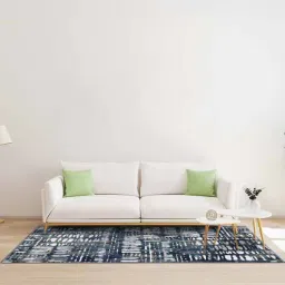 sapana carpet-mats Navy Blue & Cream Abstract Polyester 6 x 9 Feet Machine Made Carpet-picture-12