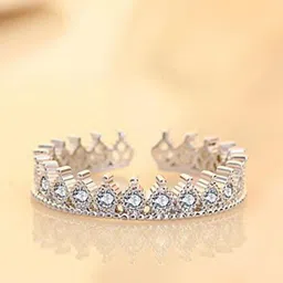 MYKI Silver-Plated CZ-Studded Adjustable Finger Ring-image-64