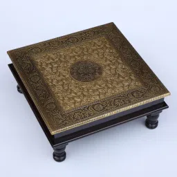 padmavati art creations Mango Wood With Brass Fitted Pooja Chowkie image 5