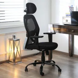 mintwud from pepperfry Tulip Breathable Mesh Ergonomic Chair with Headrest in Black Colour-picture-22
