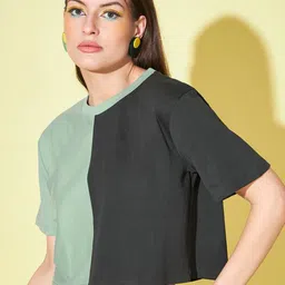GUTI Colourblocked Cotton Boxy Crop Top image 4