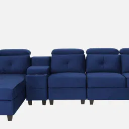 woodsworth from pepperfry Impero Velvet RHS Sectional Sofa (3+ Lounger) in Royal Blue Colour with Adjustable Headrest image 5