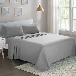 cazimo Grey Solid 220 TC Microfiber Queen Sized Bed Sheets with 2 Pillow Covers image 1